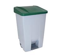Contenedor de Reciclaje con Pedal 80L Gris con Tapa Verde- Cubo de Basura Selectivo con Ruedas y Asa Ergonómica, Plástico Resistente y Fácil Limpieza | Denox