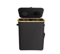 Contenedor de reciclaje de 140 litros con tapa, sistema de separación de residuos plegable con 2 bolsas interiores reutilizables, de tela Oxford para cocina, salón, jardín, color negro