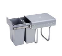 Contenedor de reciclaje para mueble de cocina, Cubos de basura bajo fregadero 2x10L, fijación inferior y extracción manual, cubos extraíbles, con tapa