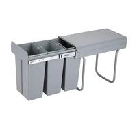 Contenedor de reciclaje para mueble de cocina, Cubos de basura bajo fregadero 3x10L, fijación inferior y extracción manual, cubos extraíbles, con tapa