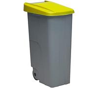 Contenedor de residuos reciclo 110l amarillo con tapa cerrada y ruedas