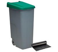 Contenedor de Residuos Reciclo 110L Verde con Tapa Cerrada y Ruedas Grandes - Plástico Resistente, Encajable y Ergonómico, Ideal para Vidrio y Reciclaje Profesional | Denox