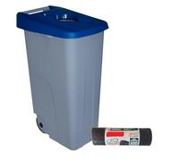 Contenedor de Residuos Reciclo 85L Azul con Tapa Abierta y Ruedas - Plástico Resistente, Encajable, Asa Ergonómica, Ideal para Reciclaje y Colectividades | Denox