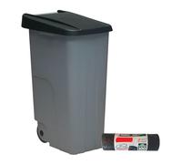 Contenedor de Residuos Reciclo 85L Negro con Tapa Cerrada y Ruedas Grandes - Plástico Resistente, Encajable y Ergonómico, Ideal para Desechos Generales | Denox