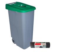 Contenedor de Residuos Reciclo 85L Verde con Tapa Abierta y Ruedas - Plástico Resistente, Encajable, Asa Ergonómica, Ideal para Reciclaje y Colectividades | Denox