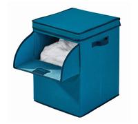 Contenedor de tela Emmy de iDesign con tapa y cesta frontal con dos asas laterales para armario, dormitorio, juguetes, guarder a - Azul