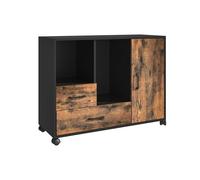 Contenedor móvil Relaxdays, 2 cajones, 4 Compartimentos, HBT: 70 x 90 x 35 cm, Carro con Puerta, estantería marrón/Negro