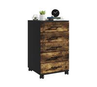 Contenedor móvil Relaxdays, 5 cajones, 69 x 40 x 40 cm, archivador con Ruedas, Mueble de Oficina, Negro/marrón