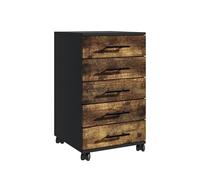 Contenedor móvil Relaxdays, 5 cajones, 69 x 40 x 40 cm, archivador con Ruedas, Mueble de Oficina, Negro/marrón