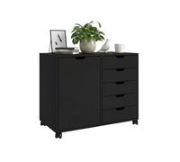 Contenedor móvil Relaxdays, 5 cajones y 2 Compartimentos, H x A x F: 65 x 78 x 40 cm, Armario de Oficina, Negro