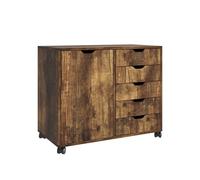 Contenedor rodante Relaxdays, 5 cajones y 2 estantes, H x A x F: 65 x 78 x 40 cm, archivador con Ruedas, Oficina, marrón