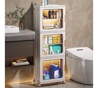 Contenedores apilables de plástico de 3 niveles con ruedas y puertas transparentes, contenedores plegables para sala de estar, dormitorio, lavandería y cocina