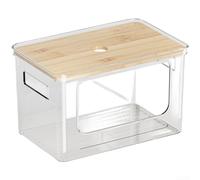 Contenedores de almacenamiento apilables con tapas de madera, tarros organizadores de cocina PET transparentes para despensas, soluciones de organización de encimera, caja de almacenamiento de