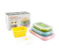 Contenedores de almacenamiento de alimentos de silicona, plegable Leakproof Food Containers, Odor-Resistant Reutilizable Containers, Stackable Organizer Set of 4, Space-Saving Design, for School