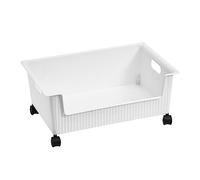 Contenedores de Almacenamiento de Plástico con Ruedas Desmontables Contenedor Organizador Doméstico Multiusos con Asas para Cuadernos, Libros, Archivos, Contenedor de Almacenamiento Debajo(Blanco)