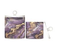 Contenedores de almacenamiento de plástico transparente con textura de mármol morado y dorado con tapa, esenciales de oficina, contenedor de almacenamiento decorativo para hisopos de algodón, paquete