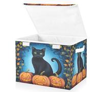 Contenedores de almacenamiento grandes con diseño de gato negro con calabaza, plegables, organizadores de clóset, caja organizadora con tapa abatible para el hogar, dormitorio, oficina, 16.7 x 12.6 x