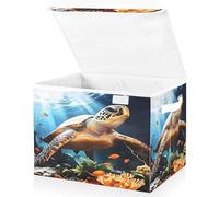 Contenedores de almacenamiento grandes con hermoso patrón de tortuga, plegables, organizadores de clóset, con tapa abatible para el hogar, dormitorio, oficina, 16.7 x 12.6 x 11.8 pulgadas