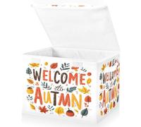 Contenedores de almacenamiento plegables grandes de tela con tapas, 16.5 x 12.6 x 11.8 pulgadas, aislados sobre fondo blanco, ilustración grande, bienvenida, otoño, en lindo estilo caligrafía de
