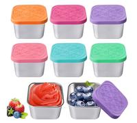 Contenedores de aperitivos de acero inoxidable, 6 recipientes para aderezo, recipiente para salsa con tapas de silicona cajas de sabor reutilizables, recipiente para picar, viajar