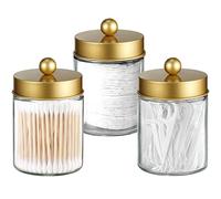 Contenedores de boticario, organizador de tocador de baño, organizador de almacenamiento para encimera, tapas de acero inoxidable y bonitas calcomanías para Qtips, hisopos de algodón, esponjas de