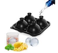 Contenedores de hielo esféricos con tapa para cócteles, color negro (4hole) | Molde redondo para cubitos de hielo, 5 cm, gran bandeja de hielo, para bebidas frías, whisky, vino, cerveza, jugo, San BPA