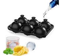 Contenedores de hielo esféricos con tapa para cócteles, color negro (6hole) | Molde redondo para cubitos de hielo, 5 cm, gran bandeja de hielo, para bebidas frías, whisky, vino, cerveza, jugo, San BPA