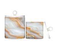 Contenedores de plástico transparente de mármol blanco y naranja para almacenamiento con tapa, tocador, esenciales, tarro de almacenamiento de hilo dental decorativo para púas de hilo dental, clips de