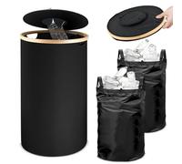 Contenedores de Reciclaje 100L, Bolsas Reciclaje con Tapa de 2 Capas y 2 Bolsas de Transporte, Recipiente Recogebotellas Grande Negro, Contenedores de Almacenamiento para Reciclaje Residuos