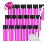 Contenedores de Viaje for cosméticos, frascos de Viaje for artículos de tocador, 25 Botellas de Aceite Esencial de Vidrio Azul vacías de 3 ml con Reductor de Orificio y Tapa Negra para(Pink,5ml)