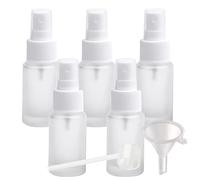 Contenedores de viaje for cosméticos, frascos de viaje for artículos de tocador, 5 piezas vacías de 50 ml, botella de spray de vidrio esmerilado transparente/blanco, botellas con rociador de niebla fi