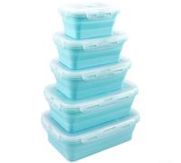 Contenedores plegables de silicona para alimentos, aptos para microondas, forma rectangular con tapa ajustada, juego de 4 piezas de lonchera plegable para uso diario (C)