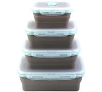 Contenedores plegables de silicona para alimentos, forma rectangular apta para microondas, con tapa ajustada, juego de 4 piezas de lonchera plegable para uso diario (E)