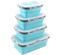 Contenedores plegables de silicona para alimentos, forma rectangular apta para microondas, con tapa ajustada, juego de 4 piezas de lonchera plegable para uso diario (B)