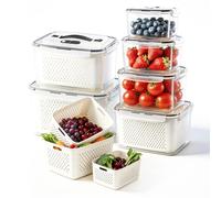 Contenitori Frutta e Verdura 6 Pezzi,Contenitori Ermetici con Coperchio e Scolapasta,Organizer Frigorifero Impilabile Senza BPA, Scatole Alimentari con Manico e Scomparti,Ideale per Frigo e Meal Prep