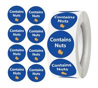 Contiene etiquetas de frutos secos de 1 pulgada, calcomanías redondas de advertencia de alergias, rotación de alimentos, puntos circulares para frascos, botellas de vidrio, embalaje al por menor, 500