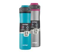 Contigo Cortland Chill 2.0 Botella de agua con tapa AUTOSEAL | Botella de agua de acero inoxidable, 24 onzas, paquete de 2, enebro y fruta del dragón