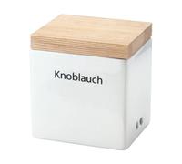 Continenta Bote para Ajo y Cebolla de Cerámica Blanca con Tapa de Madera 14x12x15.5cm (12 Unidades)