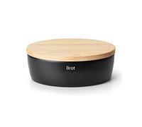 Continenta - Panera ovalada de cerámica, 30 x 23 x 13,5 cm, con orificios de ventilación y rotulación intercambiable, tapa trasera como tabla de cortar, color negro