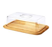 Continenta Quesera rectangular 2 partes, madera de caucho y madera dura, marrón, 38,5x25,5x11,5 cm