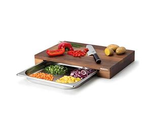Continenta Walnut Wood Tabla de Cortar Madera de Nogal con cajón de Acero Inoxidable, marrón oscuro