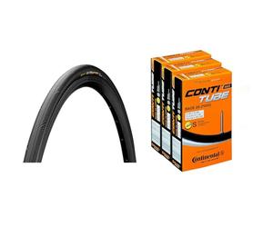 Continental Cubierta Carretera Ultra Sport III Negro-Medidas: 700 x 25C 28" Neumáticos & Pack 3 cámaras 28, 20-25, válvula Presta (Fina), 60 mm, Ciclismo, Negro, 700c Road
