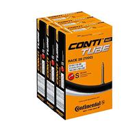 Continental Race Tubes Pack 3 cámaras Continental Road 28, 700c 20-25, válvula Presta (Fina), 42 mm, Unisex Adulto, Negro y Dorado, 700 x 20-25c