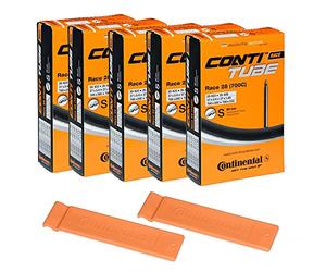 Continental Tubos de Bicicleta Race 28 700x20-25 S80 Presta Valve 80mm Tubo de Bicicleta Super Value Bundle (Paquete de 5 Tubos Conti y 2 palancas de neumático Conti Race)