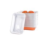 CONTITAL R1G - Bandejas de aluminio lacado, 2 porciones, bandejas de horno desechables con tapa, recipientes para alimentos desechables, color blanco y cobre, 100 unidades