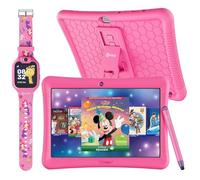 Contixo Tablet Android K102 de 10 pulgadas y reloj inteligente KW1 para niños, 32 GB, incluye más de 80 libros de cuentos de Disney, reloj educativo con juegos, cámara, reproductor de música, alarma,