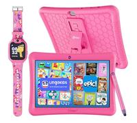 Contixo Tablet Android K102 de 10 pulgadas y reloj inteligente KW1 para niños, 32 GB, incluye más de 80 libros de cuentos de Disney, reloj educativo con juegos, cámara, reproductor de música, alarma,