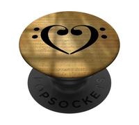 Contrabajo Clef Heart Vintage Gold Partitura Love Bajista PopSockets PopGrip Adhesivo