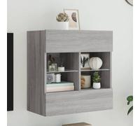 Contrachapado resistente a humedad con luces LED RGB Gris Sonoma 58 5x30x60 | Mueble de TV flotante con luces LED RGB gris Sonoma 58,5x30x60,5 cm para salón, almacenaje y soporte multimedia de pared