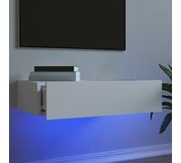 Contrachapado resistente con luces LED RGB elegante almacenamiento Blanco | Soporte TV pared blanco 60x35x15,5 cm con luces LED RGB mueble flotante madera para salón dormitorio, estante multimedia con